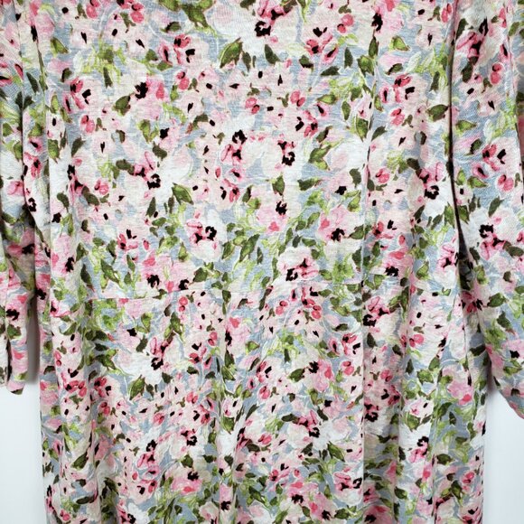 J Jill Love Linen Pink Floral Babydoll Tunic Top 3/4 Sleeve L Tie Back Keyhole - Picture 3 of 8